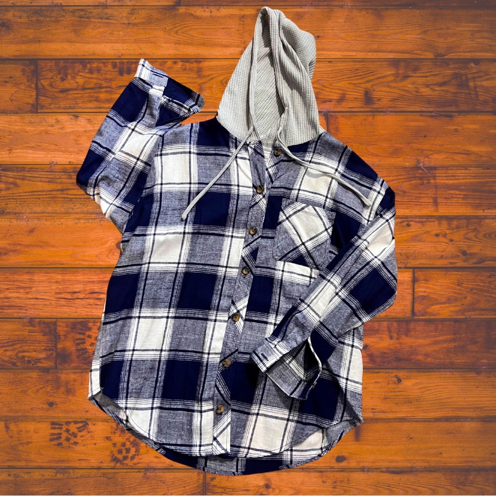 Maurices Navy and Gray Hooded Flannel